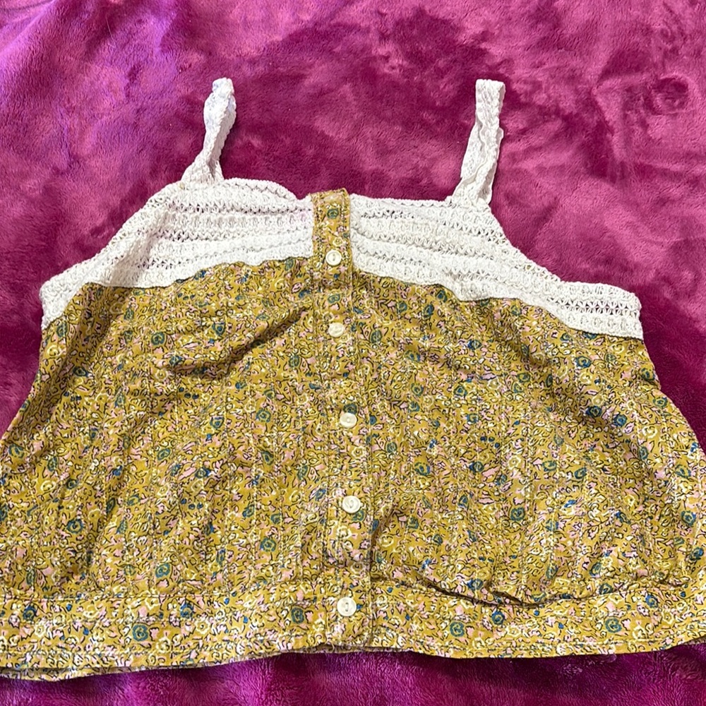 Floral Yellow and Cream Button-Up Tank Top